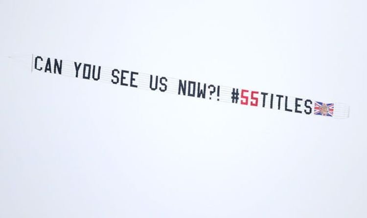 Rangers fans troll Celtic with plane banner during Dundee United clash as title win nears