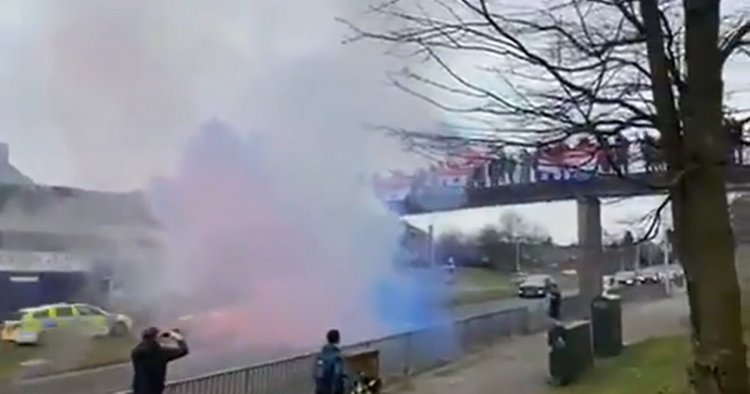 Rangers fans bring Rutherglen traffic to a standstill with fireworks display
