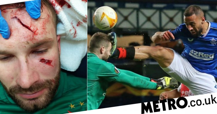 Slavia Prague 'keeper left with huge head gash after horror challenge vs Rangers