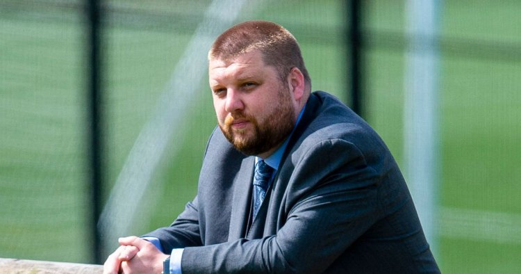 Rangers' Glen Kamara supported by Motherwell chief Alan Burrows