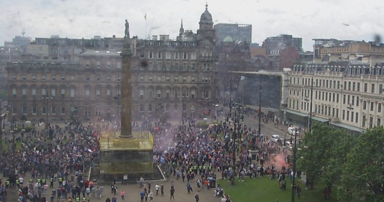 Hundreds of Rangers fans descend on George Square amid title celebrations