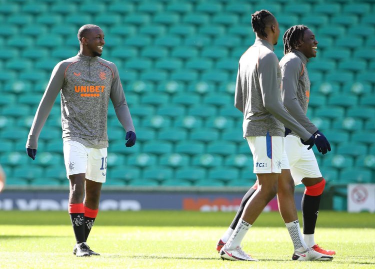 Celtic captain Scott Brown shows pre-match support for Rangers' Glen Kamara