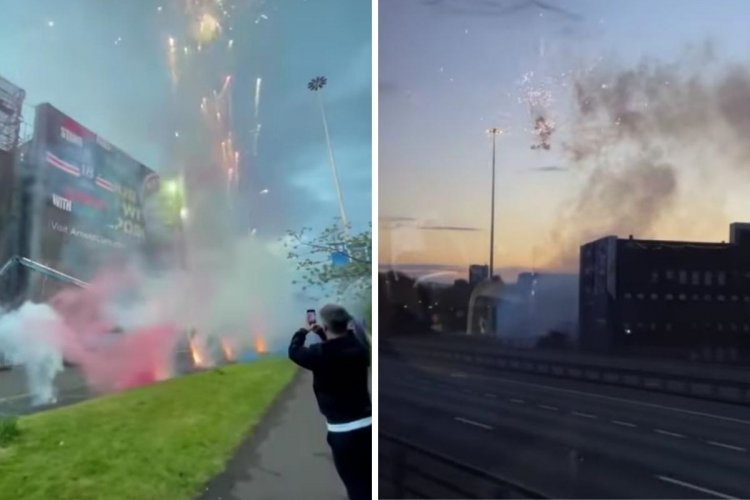 Watch: Moment Rangers are welcomed back to the city with firework display