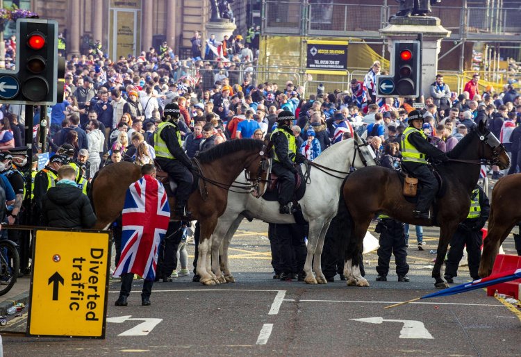 George Square: Five officers injured and 28 arrested following violent scenes involving Rangers fans in Glasgow