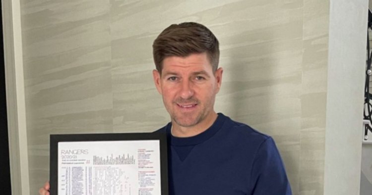 Steven Gerrard gifted Rangers title memento by commentator Clive Tyldesley
